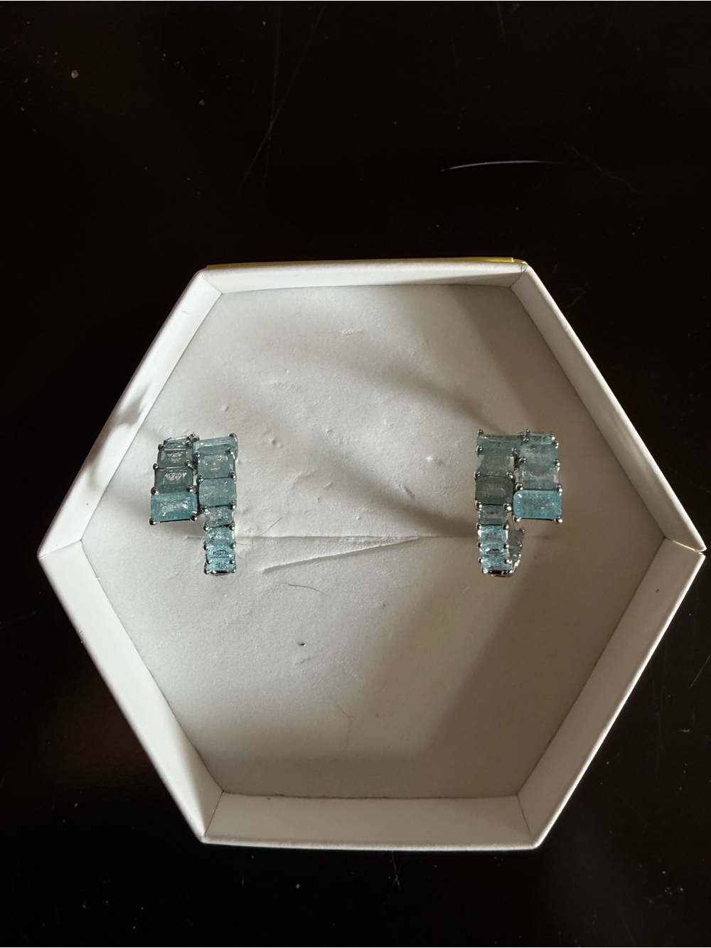 Ocean Blue Ice Crystal on Rhodium Hoops